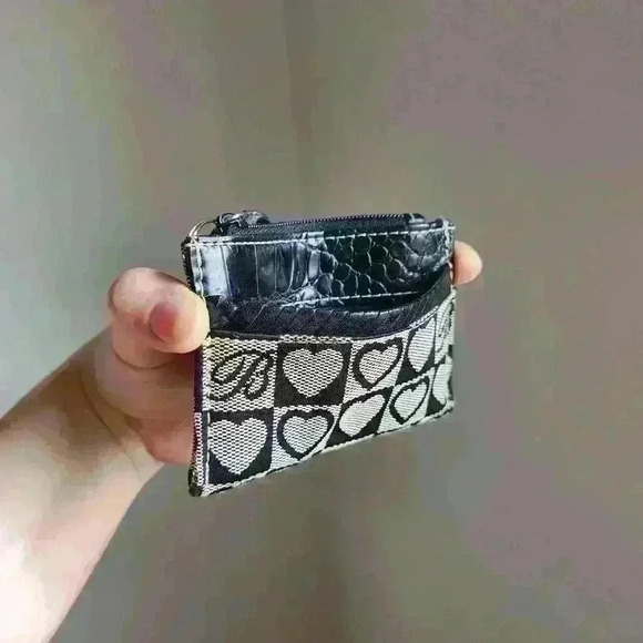 Brighton Monogram Gray & Black Checkered Heart Monogram Coin Purse - Picture 3 of 6